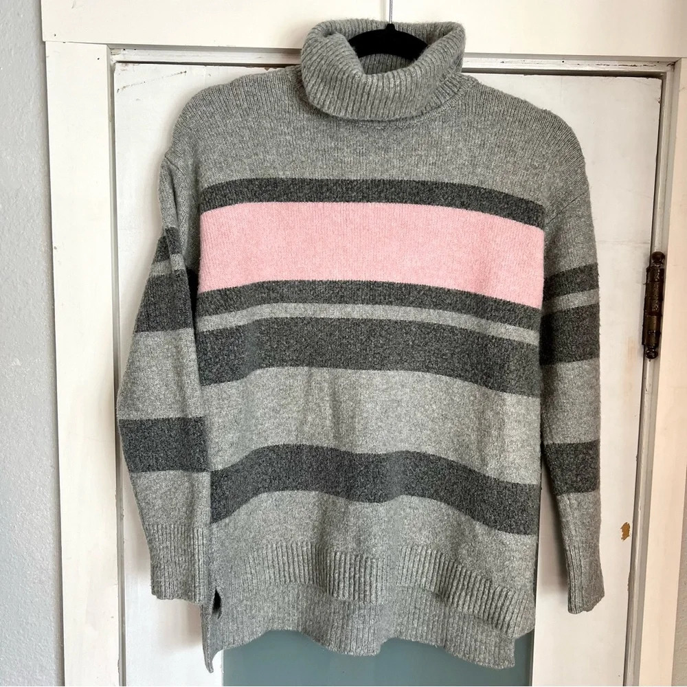 Talbots Gray Fireside Stripe Pullover Turtleneck Sweater Women Medium Petite - Picture 12 of 12